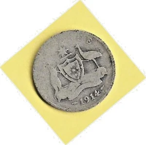 AUSTRALIA - 1914 KING GEORGE V SIXPENCE, ONE ZAC, 6d (UNDER SILVER VALUE) - Picture 1 of 2