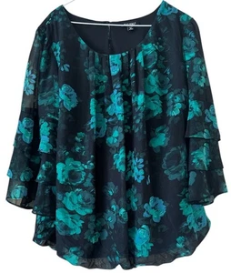 Too & Ali Damen Blumen Bluse gefüttert 3/4 Ärmel grün/schwarz fließend Gr. 2X - Bild 1 von 12
