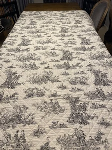 Schwarz Creme Gesteppte Toiletten Tagesdecke 93” Lang 91” Breit Französisches Land - Bild 1 von 13