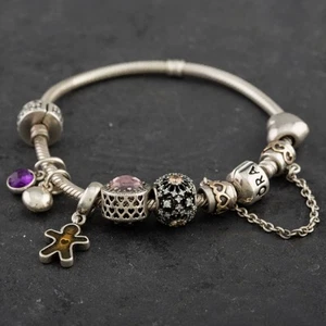 Pulsera Pandora Segunda Mano Plata Esterlina Con Cuentas 19cm Serpiente Dije 4122219 - Imagen 1 de 1
