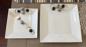 Food Network/Cambridge RARE White Porcelain Dinner Salad Plates w/Serving Fork - Picture 1 of 9