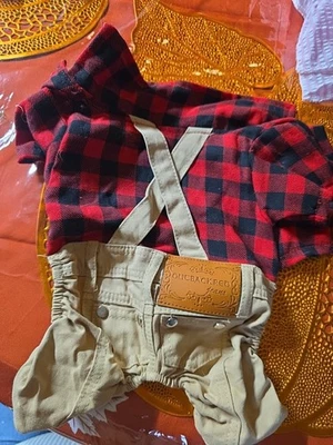 PetRanphy Pet Red Plaid Shirt and Khaki Overall Size Small - Image 1 of 3