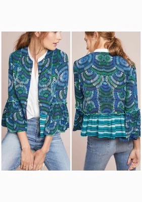 Blank Bl^nk London Blue Green Open Front Cardigan Bell Sleeve Pleated Jacket  - Image 1 of 4
