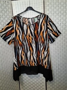 italy Bluse ca 44 46 48 Onesize schwarz grau orange A-Linie Volant Sommer NEU - Picture 1 of 5