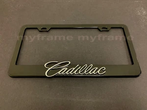 1pc 3D "CadillacLetter" Emblem Black Metal License Plate Frame Holder - Bild 1 von 4