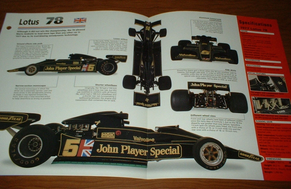 Lotus 78 F1 1977 original Imp folleto especificaciones información 77 78 carreras Mario Andretti Foto 1 de 1