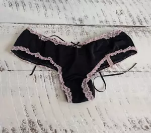 Victoria's Secret Sexy Little Things taglia S vintage Y2K nero e rosa stringato sfacciato - Foto 1 di 5