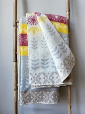 Jacquard Wende - Wolldecke Plaid "Folklore floral Gelb Mohn" 130x200 cm, - Bild 1 von 4