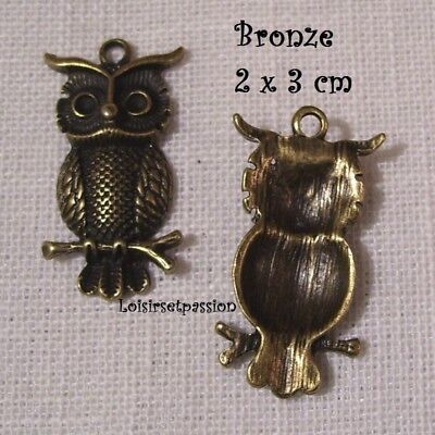 LOT De 2 CHARM / BRELOQUE / PENDENTIF - CHOUETTE HIBOU Bronze - 20 X 30 Mm - 409 • 1.20€