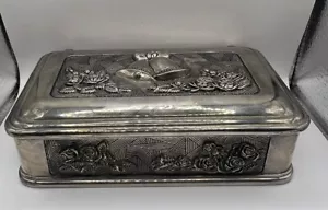 Vintage Silver Plated Heavy Wedding Bells Jewellery Box Velvet interior 17cms - Picture 1 of 6