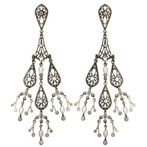 Konplott Ohrringe Ohrhänger Chandelier white antique brass long - Bild 1 von 3