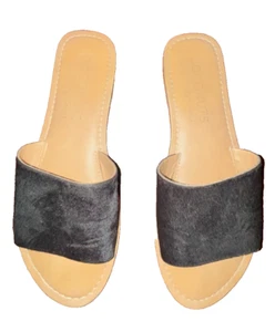 Coconuts by Matisse Black Cow Hair Slide Sandals Size 8 Womens - Picture 1 of 6
