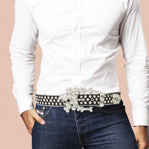 HOT Skull Studded Rivet Metal Punk Rock Belts Waistband Men Leather Buckle Belts - Picture 1 of 12