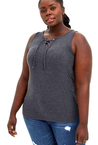 Camiseta sin mangas TORRID para mujer talla 2 2X acanalada con cordones gris carbón - Imagen 1 de 9