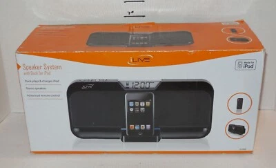 ILive IS208B Stereo Speaker Clock Docking System 30 Pin iPod Dock Black - Image 1 of 4