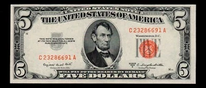$5 1953-B Red Seal United States Note Uncirculate Free Shipping (H60) - Picture 1 of 2