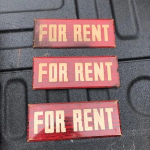 3 vintage metal sign placards For Rent - red & white 9 x 3.5” - Picture 1 of 9