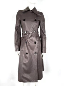 NWT Dolce & Gabbana Brown Long Collared Belted Long Leather Coat Jacket 40 4 - Picture 1 of 13