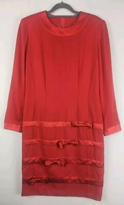 Vintage ANTONETTE FRANZ HAUSHOFER Red Wool Dress Bow Detail Appliqué Size 36 - Picture 1 of 16