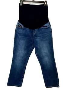 Liz Lange Size 4 Maternity Medium Wash Comfy Stretch Full Panel Crop Blue Jeans - Picture 1 of 6