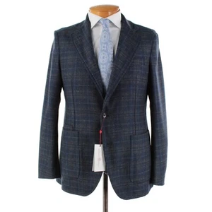 Luciano Barbera NWD Wool/Cashmere Sport Coat Size 52 (42 US) Blue w/ Gray Plaid - Picture 1 of 11