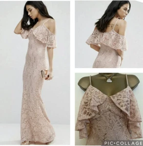 Jessica Wright Nude Lace Sequin Maxi Dress 12 Dusky Pink Occasion Wedding Xmas - Picture 1 of 12
