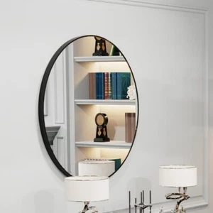 WISFOR Minimalist Metal Frame Black Wall Mirror Decor Bathroom/Living Room, Gift - Picture 1 of 23