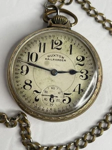 Vintage Ruxton Railroader Swiss Made Pocket Watch 17J Fancy Case - Picture 1 of 4