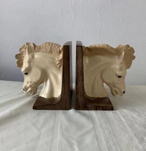 Horse head Bookends Pair Ceramic Vintage Mid Century 1950s Equestrian Gift - Picture 1 of 10