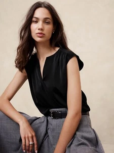 NWT Banana Republic Factory Cap Dolman Sleeve Blouse SMALL Black Notch V-neck - Picture 1 of 9