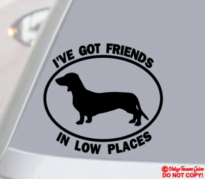 I'VE GOT FRIENDS IN LOW PLACES Vinilo Calcomanía Adhesiva Parachoques Ventana Perro Salchicha Foto 1 de 2