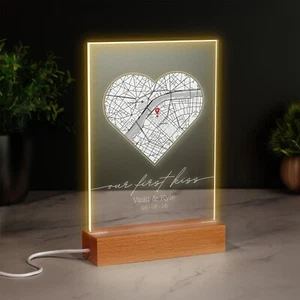 Where We First Met Personalised Heart Map Print of City Custom LED Plaque Sign - Picture 1 of 9