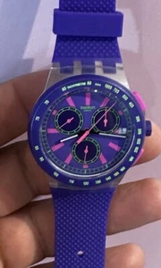 NEW RARE SWATCH, SWISS MADE, PURP-LOl CHRONOGRAPH WATCH, SUSK400, NEW IN BOX - Picture 1 of 9