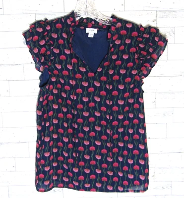 Blusa sin mangas floral J Crew mangas con volantes cuello festoneado XXS Preppy Foto 1 de 4