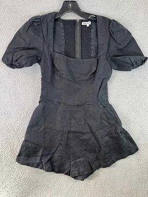 Vestido Reformation para mujer talla 4 negro lino mameluco manga abullonada bolsillos Dionne Foto 1 de 4