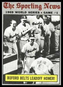 The Sporting News Mets Buford Cinturones Leadoff Homer! Tarjeta de béisbol Topps 1970 #305 - Imagen 1 de 2