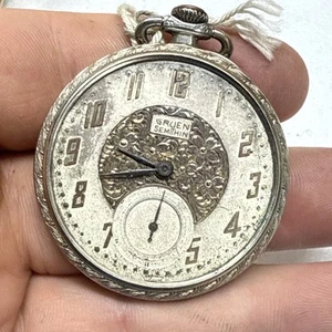Gruen halbtünne Taschenuhr - 14k Weißgold Filled - 17 Jewels 756 - läuft - Bild 1 von 4
