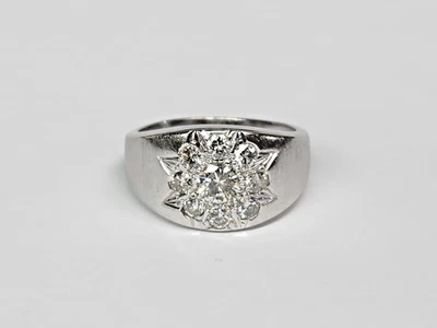 SPARKLY 13k White Gold Natural Diamond Engraved Diamond Star Cluster Ring Sz7.75 - Image 1 of 4