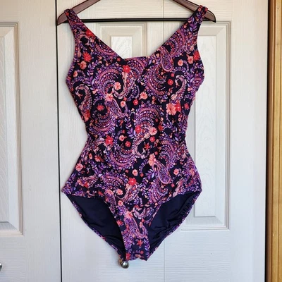Traje de baño Lands' End de una pieza para mujer talla XL azul marino con cachemira rosa púrpura Foto 1 de 4