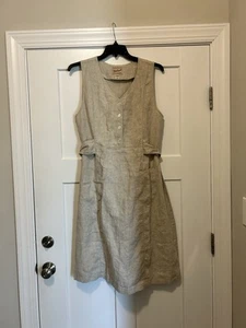 Woolrich Women's Natural Beige Tan Belted Button Down Linen Dress Size Large - Picture 1 of 6