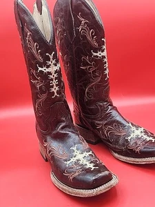 Damen Circle G braun Leder eckige Zehenpartie Kreuz Cowboystiefel Größe 8 M - Bild 1 von 11