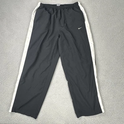 VTG Nike Windbreaker Track Pants Men XL Black Striped Lined Ankle Zip Baggy Logo - Image 1 of 4