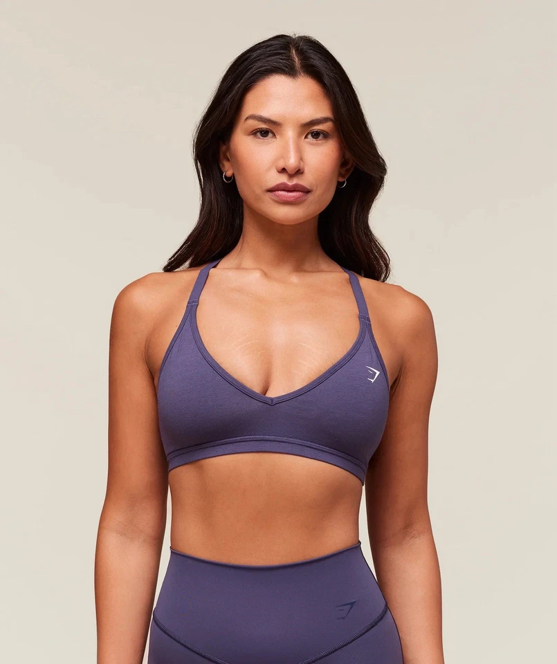 GYMSHARK COTTON RACERBACK SPORTS BRA PURPLE LIGHT SUPPORT- S - Image 1 of 4