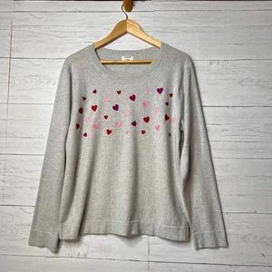 J Crew Factory Sweater Womens Size XXL Gray 100% Cotton Embroidered Hearts - Picture 1 of 17