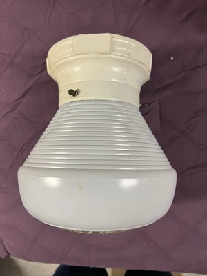 Vintage /Antique Porcelain & Frosted Glass Flush Mount Ceiling Light Fixture - Image 1 of 4