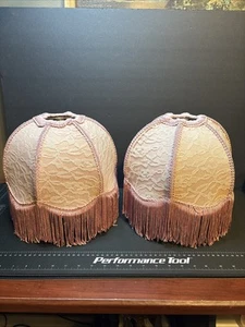 VTG Pink Silk White Flower Lamp Shade Pair 10” W Rope Vintage Nice Used Tassles - Picture 1 of 12