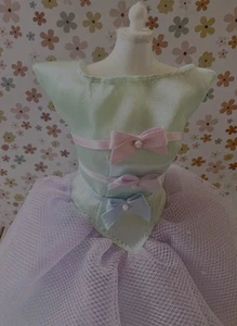 Barbie Clothes Party Dress Newly Unboxed Green/Pink Satin W/Tulle Layers Shoes - Picture 1 of 5
