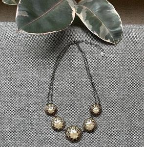 Vintage Gold and Pearl like cabochon Statement Necklace - Picture 1 of 18