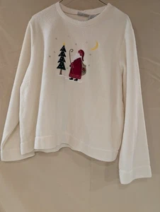 WHITE STAG Creme Fleece Sweatshirt XL 16/18 Weihnachtsbaum Mond bestickt Urlaub - Bild 1 von 4