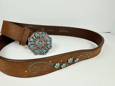 Cinturón Mujer Brighton Cuero Marrón B20469 Talla ML 32 Flores Esmaltadas Foto 1 de 4